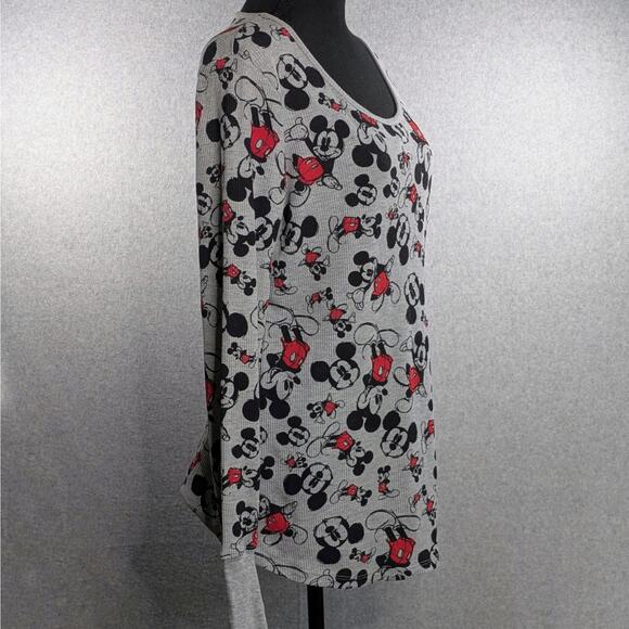 Disney Mickey Mouse Women's XL Thermal Shirt Gray Waffle Knit Thumb Holes - Picture 16 of 16